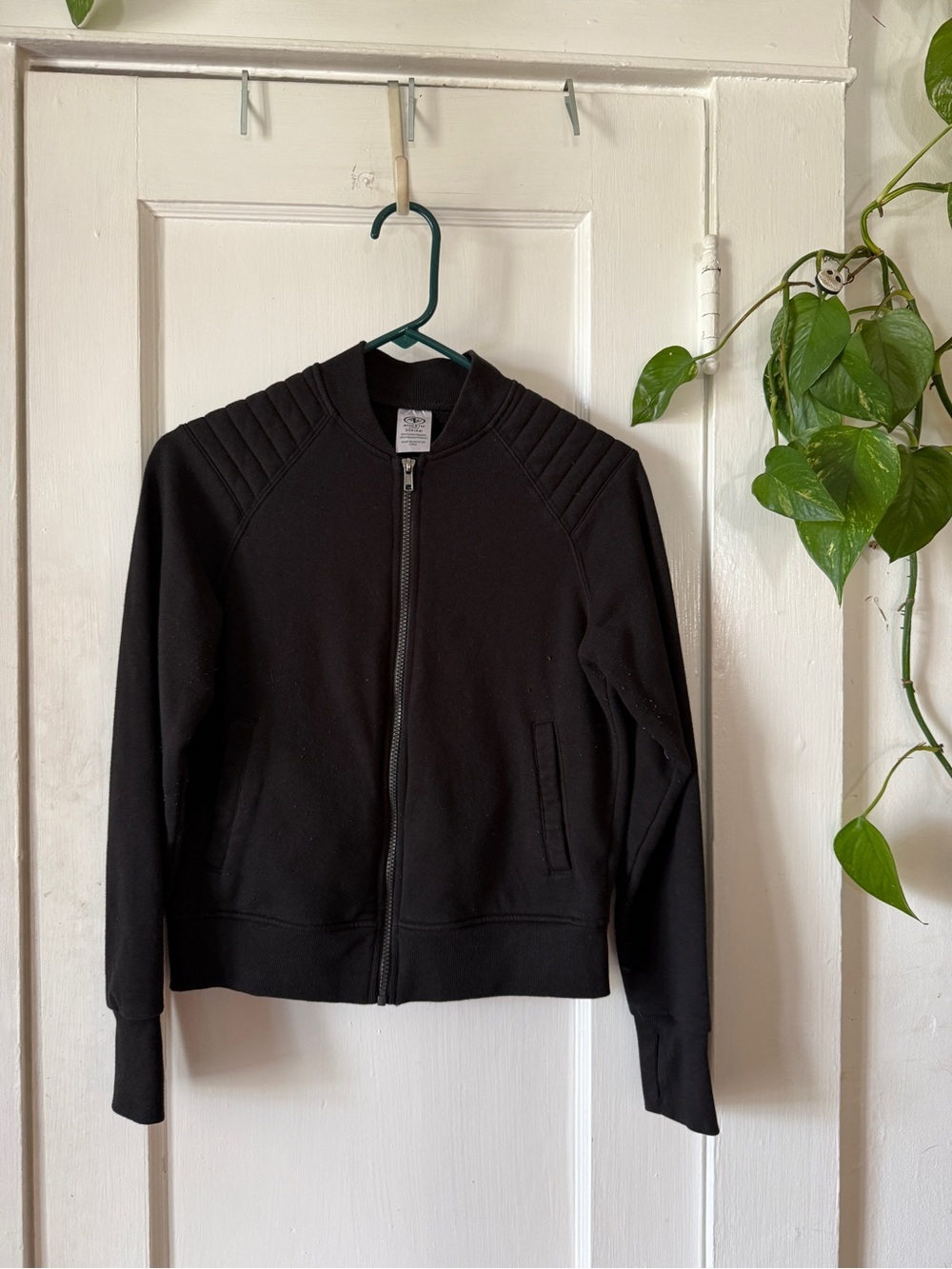 Athletic Works Black Quilted-Shoulder Bomber Jacket size S
